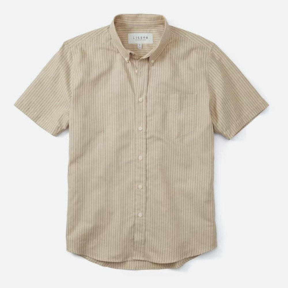 Lisboa Madeira Short Sleeve Tan/Blue stripe - M